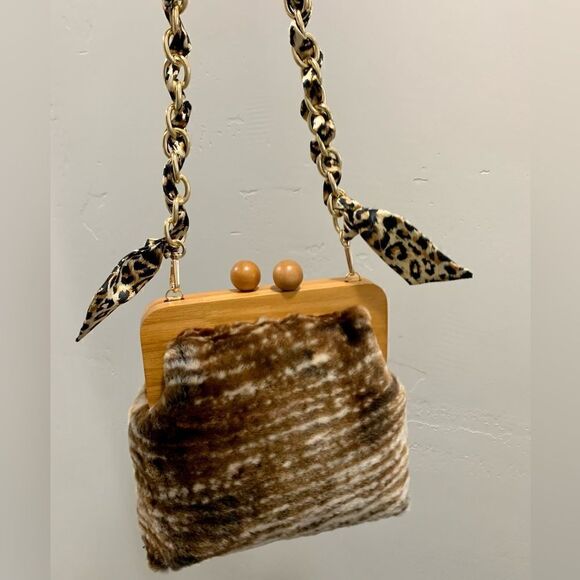 Handmade Genuine Shearling Wooden Frame Clutch/Shoulder Bag/Crossbody - Picture 9 of 15